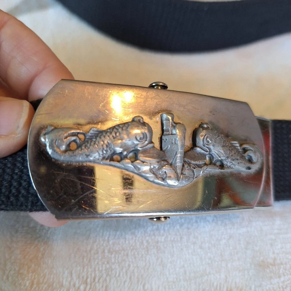 Solid Brass Made In USA US Navy Belt Buckle Submarine Enlisted Emblem With Belt